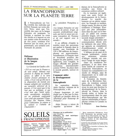 SOLEILS & FRANCOPHONIE |Premier Numéro