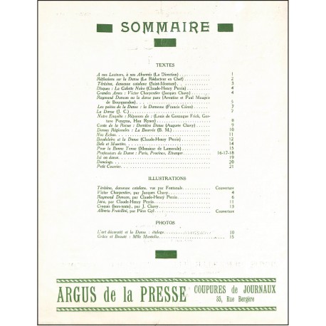 REVUE DE LA DANSE |Premier Numéro