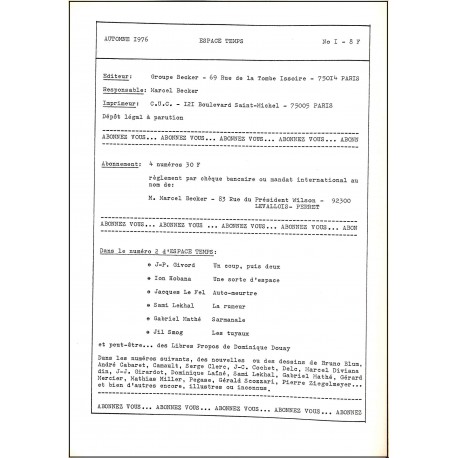 espace temps |Premier Numéro