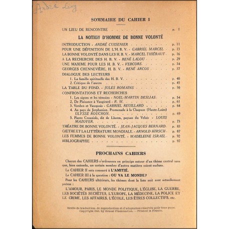 LES  CAHIERS DES HOMMES DE BONNE VOLONTÉ |Premier Numéro