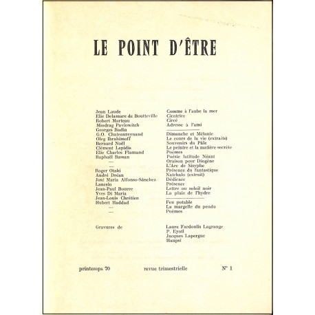 LE POINT D'ÊTRE |Premier Numéro