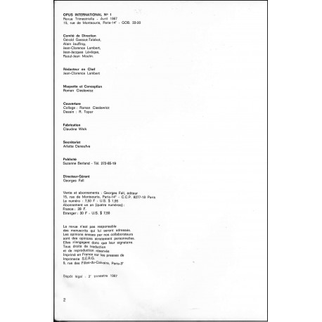 OPUS international |Premier Numéro