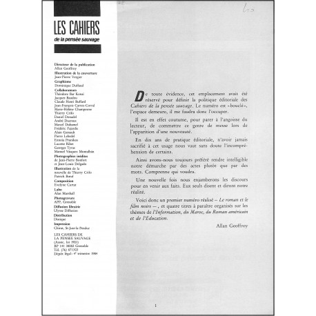 LES CAHIERS de la pensée sauvage |Premier Numéro