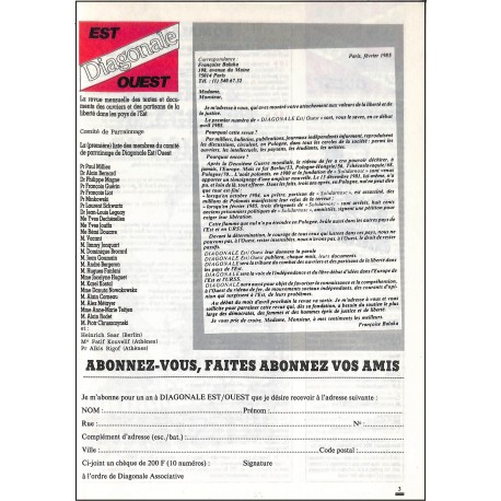 DIAGONALE Est/Ouest |Premier Numéro