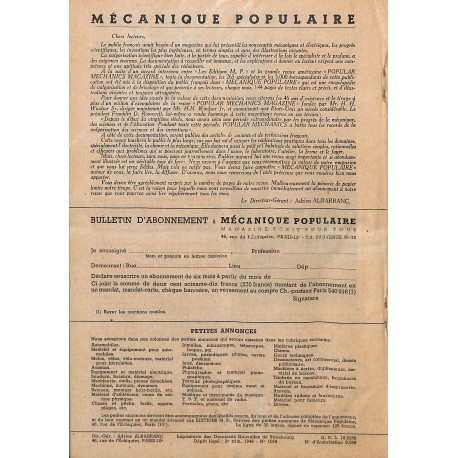 MECANIQUE POPULAIRE |Premier Numéro