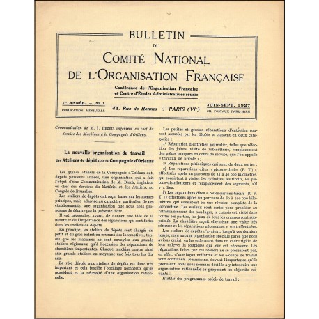 BULLETIN DU COMITÉ NATIONAL DE L'ORGANISATION FRANÇAISE |Premier Numéro