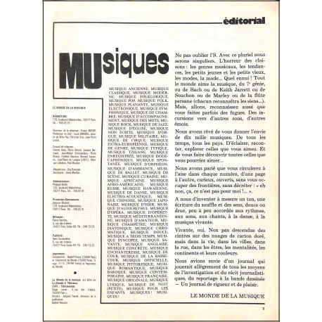 LE MONDE DE LA MUSIQUE |Premier Numéro