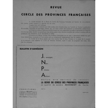 Revue du Cercle des Provinces Françaises |Premier Numéro