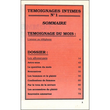 TEMOIGNAGES INTIMES |Premier Numéro