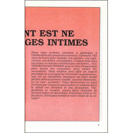 TEMOIGNAGES INTIMES |Premier Numéro