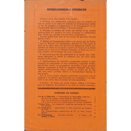 Bulletin de l'Union Nationale des Membres de l'Enseignement Public |Premier Numéro