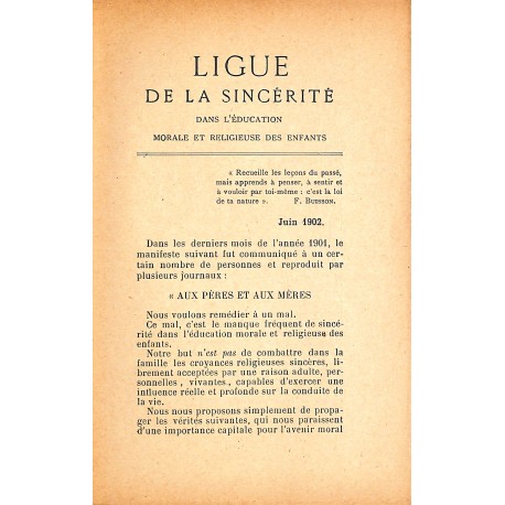 LIGUE DE LA SINCÉRITÉ |Premier Numéro