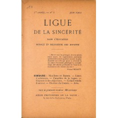 LIGUE DE LA SINCÉRITÉ |Premier Numéro