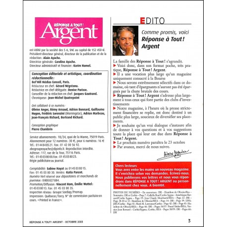 RÉPONSE Â TOUT Argent |Premier Numéro